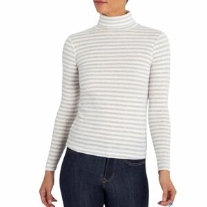 Three Dots Turtleneck Women’s Large Tan Striped Pullover NWT Brecken Ridge